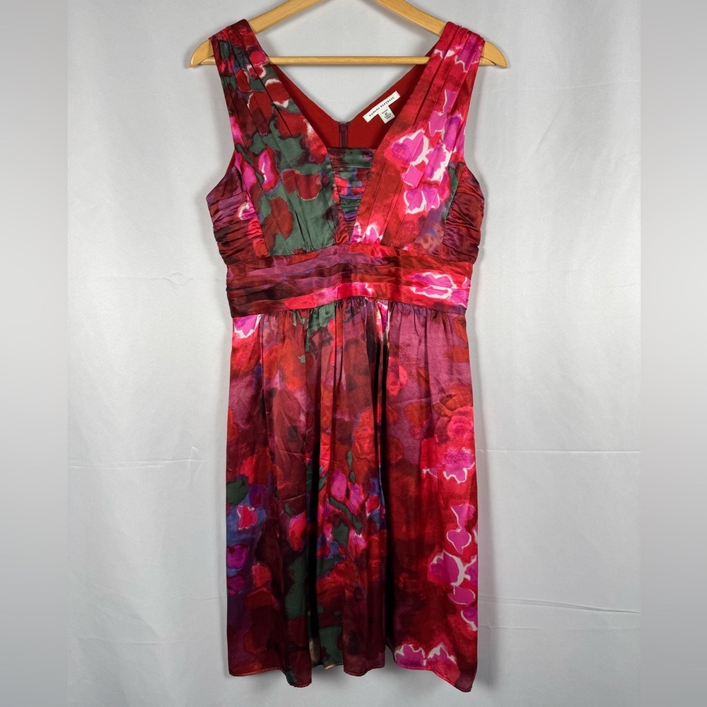 Banana Republic Silk Cocktail Dress Watercolor Wedding Guest Womens Size 8P Red